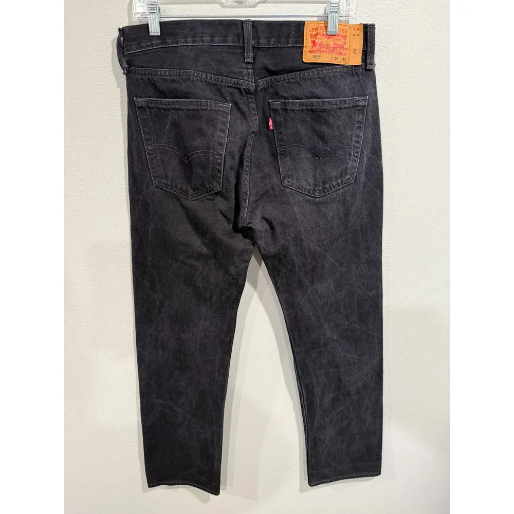 Levi's 501 Straight Jeans Men's 32x32 Black‎ Denim Cotton Dark Wash 5 Pocket